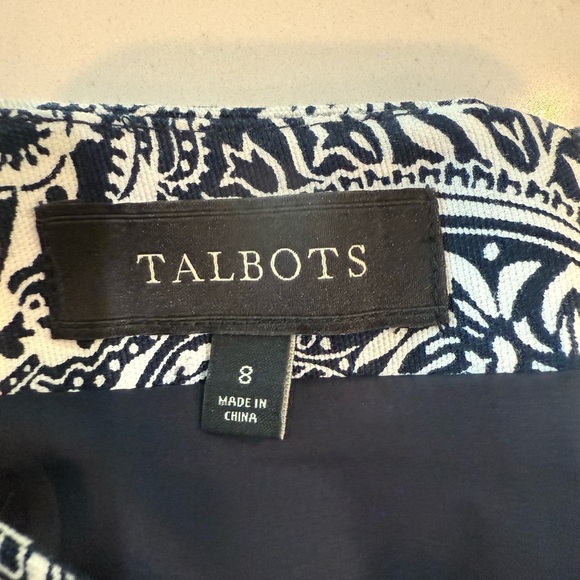 Talbots Paisley Mini Pencil Skirt Navy Blue White - Picture 3 of 7